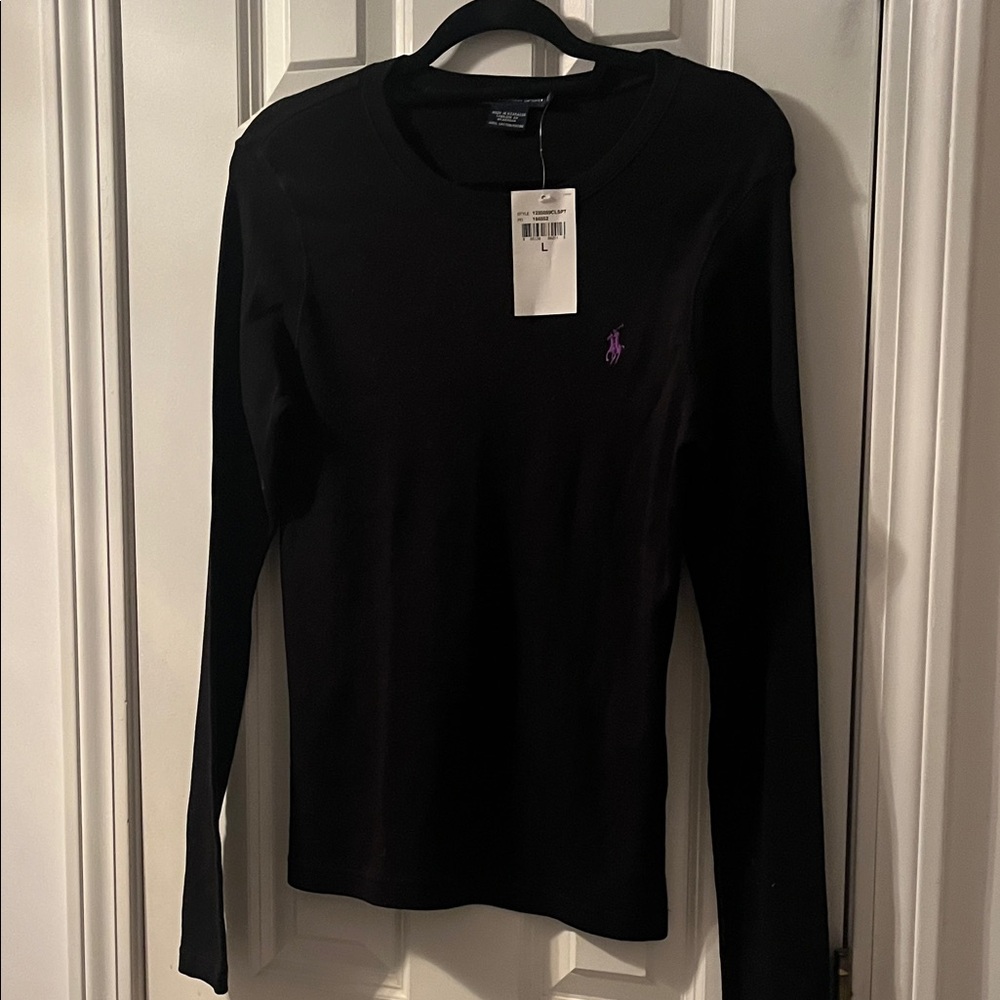 NWT! Ralph Lauren Blue Label Black Long Sleeve Tee with Purple Emblem